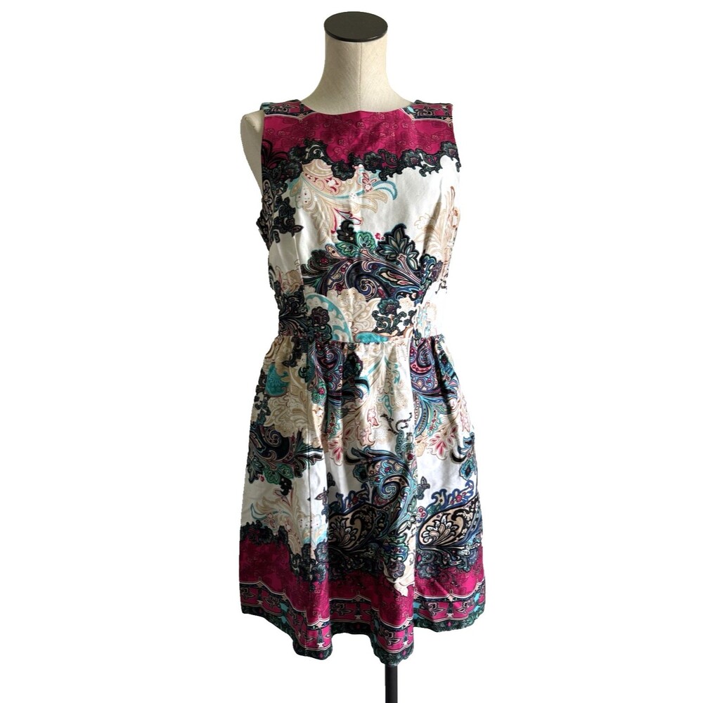 Madison Leigh Fit & Flare Paisley Dress Knee Pockets Size 10